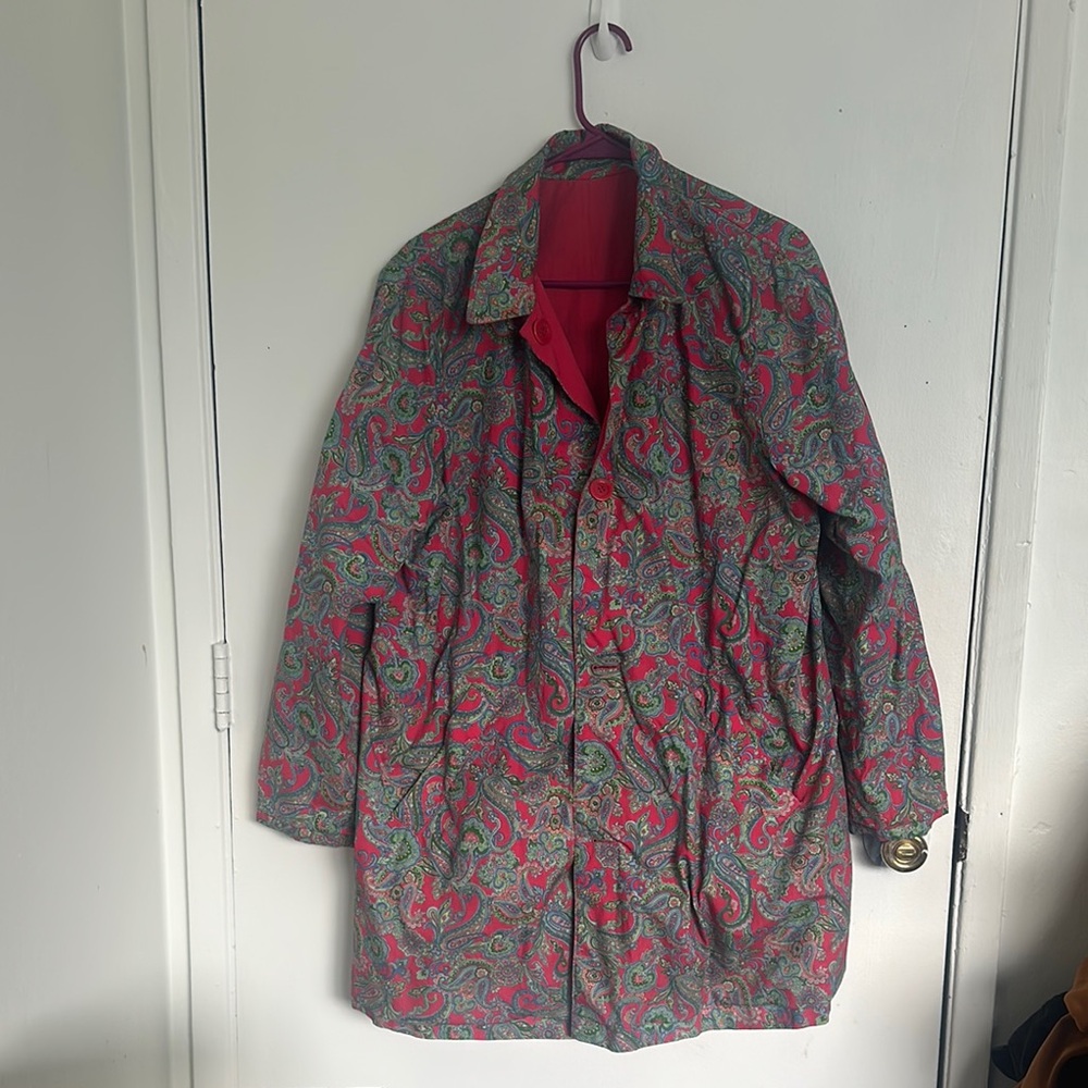 Vibrant Red Coat With Patterned Lining - image 2